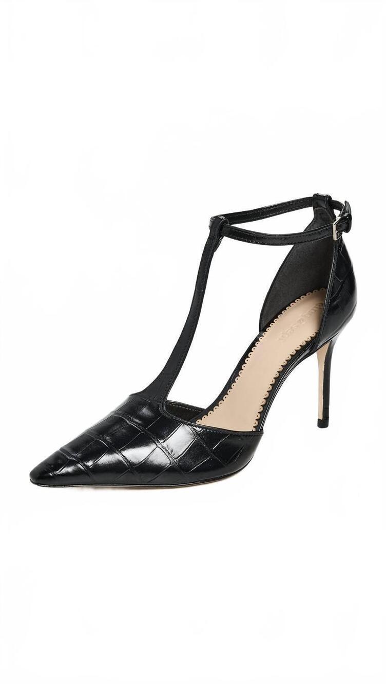 NEW CINQ A SEPT women's clara croco t strap pump in black